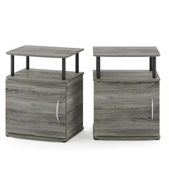 Furinno JAYA Utility Design End Table, Set of Two, French Oak Grey/Black
