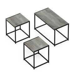 Furinno Camnus Modern Living Room Table Set with One Coffee Table and Two End Tables, Americano
