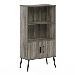 Storage Cabinet with Doors and Shelves, Bookshelf with Legs, Grey Oak