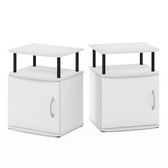 JAYA Side Table Set of 2, 2-Tier Open Shelf End Table with Door Cabinet, White