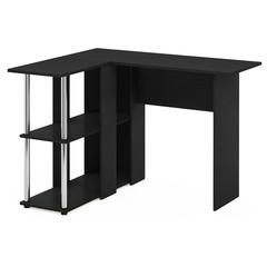 Furinno Abbott L-Shape Desk with Bookshelf, Americano, Stainless Steel Tubes