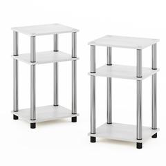 White Oak and Chrome 3-Tier End Table 2-Pack with Modern Design