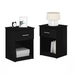 Furinno Tidur Nightstand with Handle with One Drawer, Set of 2, Americano
