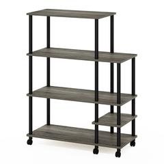 Furinno Turn-N-Tube 4-Tier Toolless Kitchen Wide Storage Shelf Cart, French Oak Grey/Black
