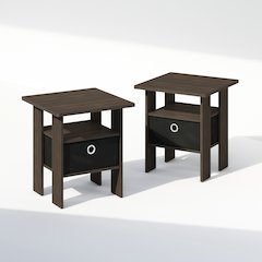 Tidur Bedside Table Nightstand with Bin Drawer, Dark Brown/Black, Set of 2