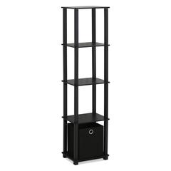 TNT No Tools 5-Tier Display Decorative Shelf with One Bin, Black,