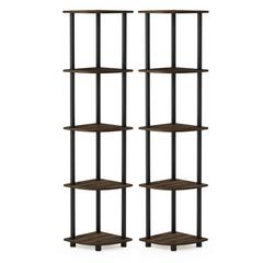 Furinno Turn-N-Tube 5 Tier Corner Display Rack Multipurpose Shelving Unit, Columbia Walnut/Black, Set of 2