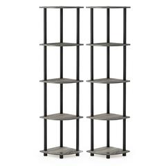 Furinno Turn-N-Tube 5 Tier Corner Display Rack Multipurpose Shelving Unit, French Oak Grey/Black, Set of 2