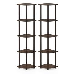 Furinno Turn-N-Tube 5 Tier Corner Display Rack Multipurpose Shelving Unit, Walnut/Brown, Set of 2