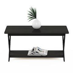 Coffee Table with Storage, Center Table with X-Shaped LegsBlack Espresso