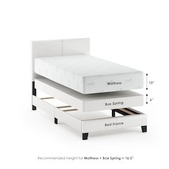 PESSAC Twin Bed Frame with PU Leather Upholstered Headboard, Plain White