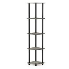 Furinno 99811 Turn-N-Tube 5 Tier Corner Display Rack Multipurpose Shelving Unit, French Oak Grey/Black