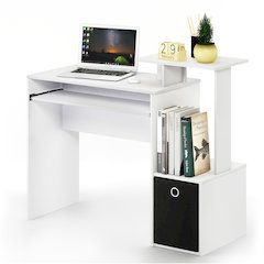 Furinno Econ Multipurpose Home Office Computer Writing Desk w/Bin, White/Black, 12095WH/BK