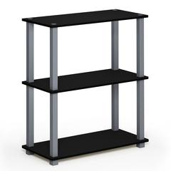 Furinno Turn-S-Tube 3-Tier Compact Multipurpose Shelf Display Rack with Square Tube, Black/Grey, 18025BK/GY