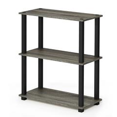 Furinno Turn-S-Tube 3-Tier Compact Multipurpose Shelf Display Rack with Square Tube, French Oak Grey/Black, 18025GYW/BK