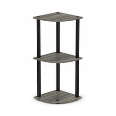 Furinno Turn-N-Tube 3-Tier Corner Display Rack Multipurpose Shelving Unit, French Oak Grey/Black, 12077GYW/BK