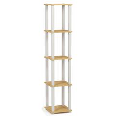 Furinno Turn-S-Tube 5-Tier Corner Square Rack Display Shelf with Square Tube, Beech/White, 18026BE/WH