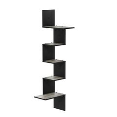 Rossi Modern 5-Tier Wall Floating Corner Shelf, French Oak Grey/Black
