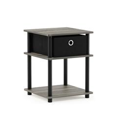 Turn-N-Tube 3-Tier End Table with Storage Bin, French Oak Grey/Black/Black, 18063GYW/BK/BK
