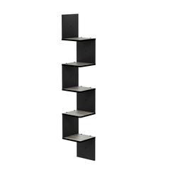5 Tier Wall Mount Floating Corner Square Shelf, French Oak Grey/Black