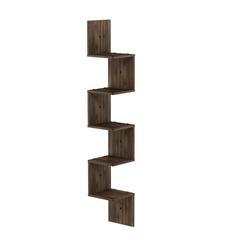 5 Tier Wall Mount Floating Corner Square Shelf, Columbia Walnut
