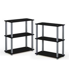 Furinno Turn-S-Tube 3-Tier Compact Multipurpose Shelf Display Rack with Square Tube, Black/Grey, Set of 2