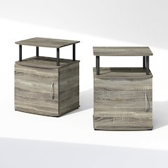Brown Wooden Night Stand Set 2 with Open Shelf and Closed Storage Cabinet