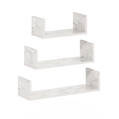 Bedroom Decor Wall Mounted Floating Display Shelve, Marble White, Set of 3