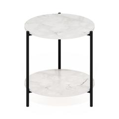Besi 2-Tier Modern Round Side End Table with Sturdy Metal Legs, Marble White