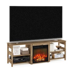 Classic 70 Inch TV Stand with Fireplace, Flagstaff Oak