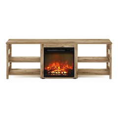 Fireplace TV Stand for TV up to 70 Inch, with Open Shelf,Brown Oak