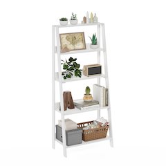 Ladder Bookcase Display Shelf, 5-Tier, White