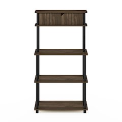 5-Tier Printer Stand with Storage Shelf and Closed Cabinet, Brown Walnut