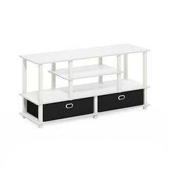 JAYA Large TV Stand for up to 55-Inch TV with Storage Bin, White/White/Black