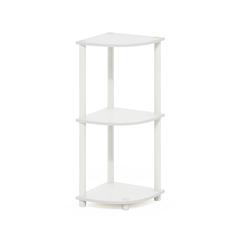 Turn-N-Tube 3-Tier Corner Display Rack Multipurpose Shelving Unit, White/White