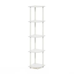 Turn-N-Tube 5 Tier Corner Display Rack Multipurpose Shelving Unit, White/White
