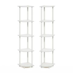 5 Tier Corner Display Rack Multipurpose Shelving Unit, White/White, Set of 2