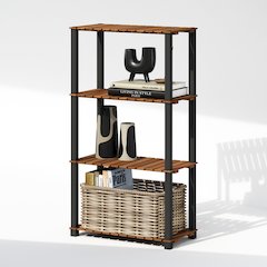 Turn-N-Tube 4-Tier Wood Slat Multipurpose Shelf Display Rack with Square Poles