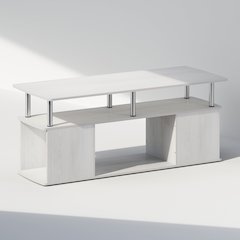 JAYA Utility Design Coffee Table, White Oak, Stainless Steel Tubes