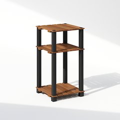 Turn-N-Tube 3-Tier Wood Slat End Table with Open Shelves, Natural/Black