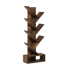 Tree Bookshelf 7-Tier Floor Standing Tree Bookcase with Bottom Shelf, Amber Pine