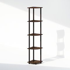 Turn-N-Tube 5 Tier Multipurpose Corner Display Rack Shelving Unit, Walnut/Brown