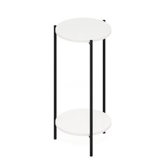 Besi 2-Tier Modern Tall Round Side End Table with Sturdy Metal Legs, White/Black