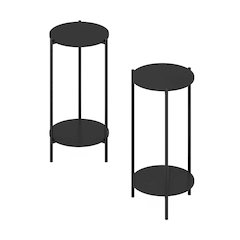 Besi 2-Tier Modern Tall Round Side End Table, Set of 2