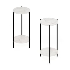 Besi 2-Tier Modern Tall Round Side End Table, Set of 2