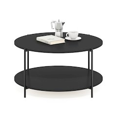 2-Tier Modern Round Coffee Table Table with Sturdy Metal Legs, Americano/Black