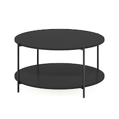 2-Tier Round Coffee Table with Storage, Shelf and Metal Legs,Dark Americano