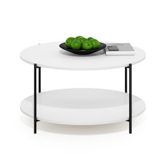 Besi 2-Tier Modern Round Coffee Table Table with Sturdy Metal Legs, White/Black