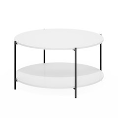 2-Tier Round Coffee Table with Storage, Shelf and Metal Legs,Plain White