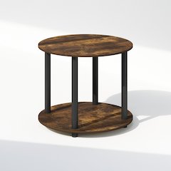 Turn-N-Tube Simple Design 2-Tier Round Wooden Side End Table, Amber Pine